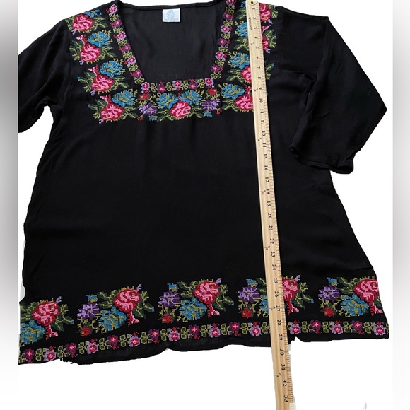 Women's Black embroidered Viscose blouse bohemian top summer Tunic (L) - Picture 3 of 6